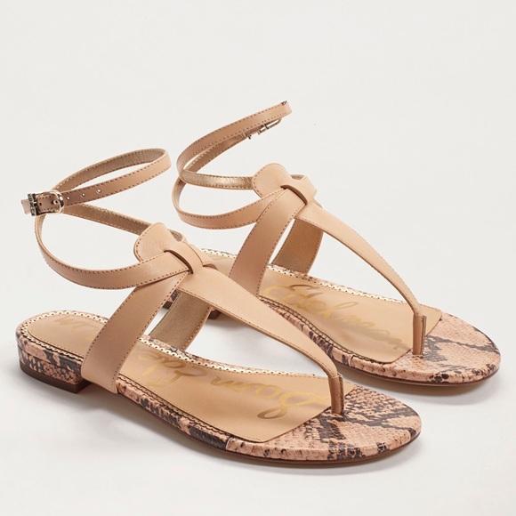 Sam Edelman Shoes - Sam Edelman tiaya thong sandal + ankle wrap, low heel size 9 nude beige leather